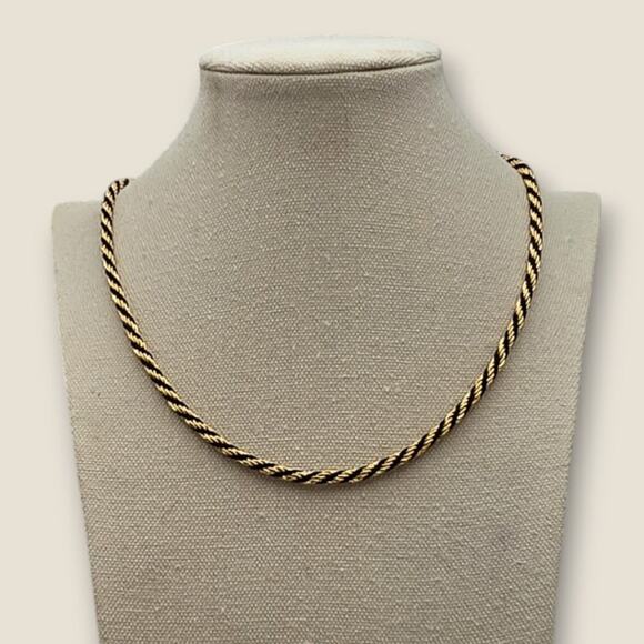 Gold and Black Enamel Twisted Rope Necklace – 1980s Vintage - Picture 4 of 10